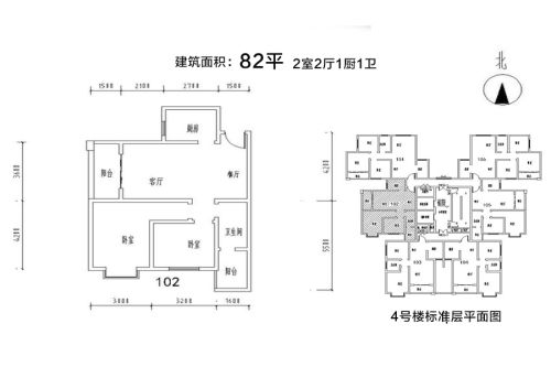 亿润·锦悦汇4号楼02户型-2室2厅1卫1厨建筑面积82.00平米