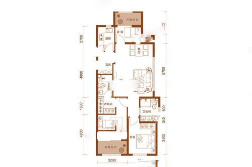 亿博隆河谷A户型-3室2厅2卫1厨建筑面积103.37平米
