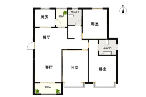 绿洲华亭茗苑126平户型-3室2厅2卫1厨建筑面积126.00平米