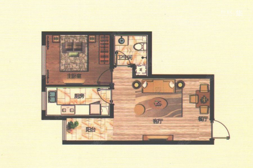 生活汇6#B户型-1室1厅1卫1厨建筑面积53.00平米