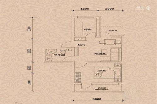格林·香颂E户型-1室2厅1卫1厨建筑面积44.00平米