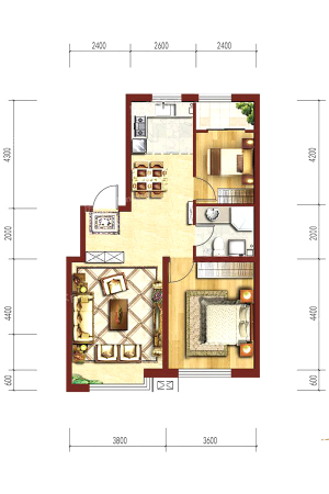 六合一方二期D区D5户型图-2室2厅1卫1厨建筑面积92.00平米