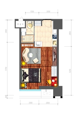 CcmallA栋小户型-1室1厅1卫1厨建筑面积38.02平米