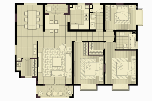 古北名都城三期三房边套160平米-3室2厅2卫1厨建筑面积160.00平米
