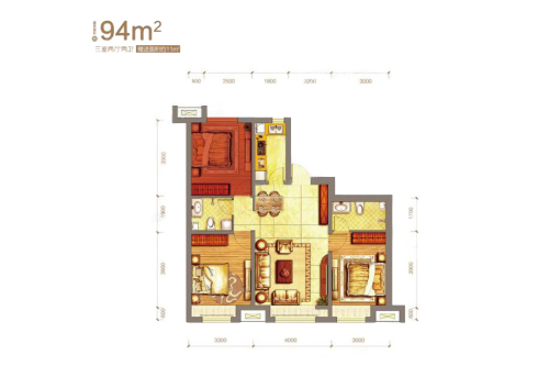 阳光100凤凰湾E2-户型-3室2厅2卫1厨建筑面积94.00平米