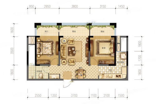 嘉和世纪城5栋1单元E-3户型标准层-3室2厅1卫1厨建筑面积80.34平米