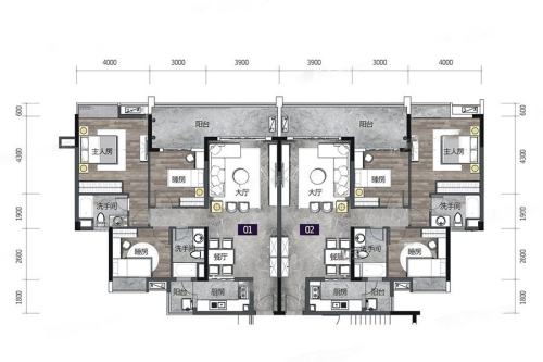怡景湾1栋01、02户型-3室2厅2卫1厨建筑面积112.44平米