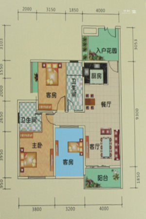 园辉新都E5户型-3室2厅2卫1厨建筑面积111.88平米