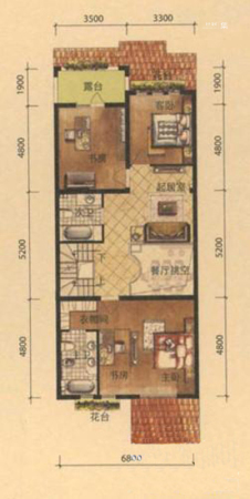 绿地大溪地联排别墅E-二层-2室2厅1卫1厨建筑面积285.19平米