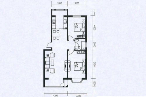 世代龙泽湾A户型-2室2厅1卫1厨建筑面积98.00平米