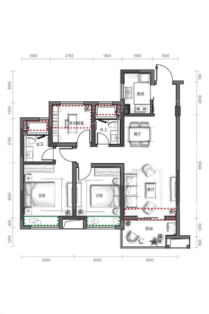 融创金成未来海C2户型-3室2厅2卫1厨建筑面积89.00平米