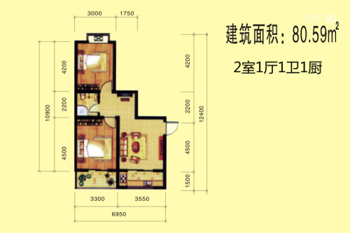 公园新世纪14号楼80.59平户型-2室1厅1卫1厨建筑面积80.59平米