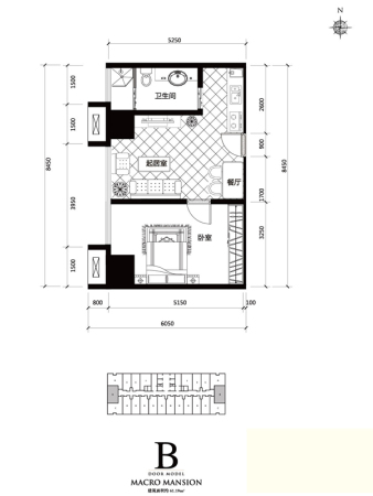 国赫中央广场B户型一室一厅一卫建筑面积61.19㎡-1室1厅1卫0厨建筑面积61.19平米