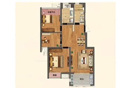 蓝天星港85平户型-3室2厅1卫1厨建筑面积85.00平米