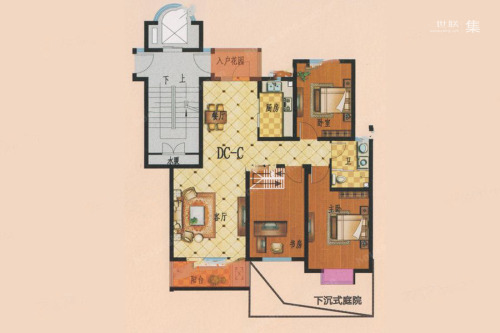 步阳江南甲第三期DC-C户型-3室2厅1卫1厨建筑面积111.00平米