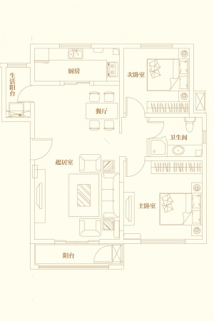 宜山居·悦府C3户型-2室2厅1卫1厨建筑面积92.00平米