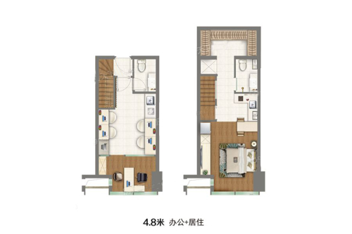 中粮悦天地4.8米办公居住户型-1室1厅2卫2厨建筑面积45.00平米