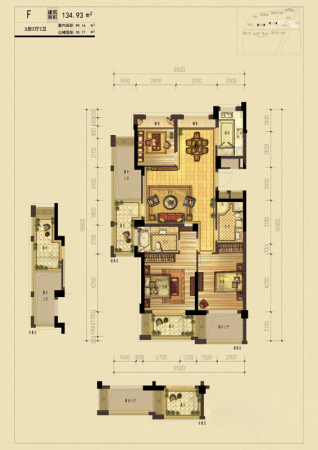 理想康城国际f户型-3室2厅2卫1厨建筑面积134.93平米