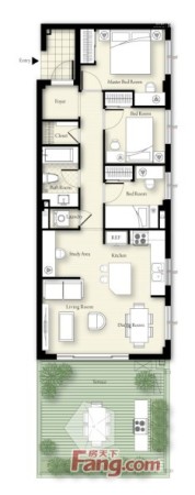 郡原山外山一期1、2、3栋J-J户型-4室2厅1卫1厨建筑面积85.25平米