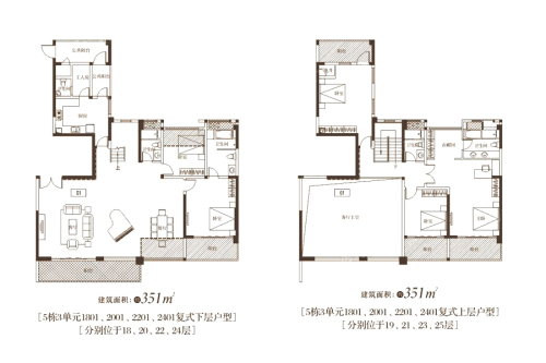 御龙山5-3单元18、20、20、24层351复式上层-5室2厅4卫1厨建筑面积351.00平米