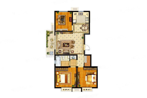 中垠紫金观邸C1户型-3室2厅1卫1厨建筑面积105.00平米