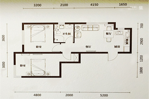 汇邦·克莱枫丹71㎡户型-2室1厅1卫1厨建筑面积71.00平米