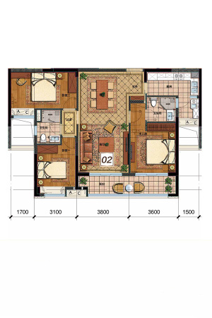 华润天合G1-G4栋02户型-G1-G4栋02户型-3室2厅2卫1厨建筑面积123.00平米