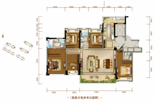 蓝光雍锦世家二期1期1、2、3号楼176.25㎡户型图-5室2厅3卫1厨建筑面积176.25平米