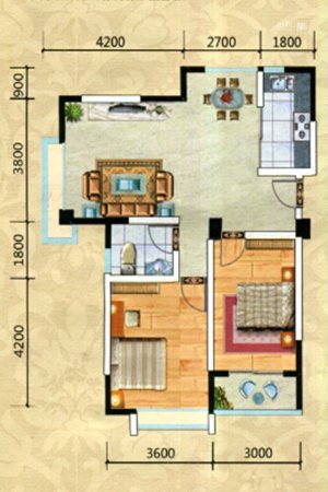 嘉和万世二期A1户型-2室2厅1卫1厨建筑面积94.69平米