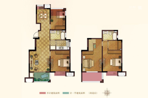 弘阳春上西江一期4#标准层E1户型-4室2厅2卫1厨建筑面积144.00平米
