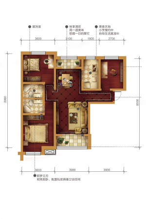 香港城D2-3户型图-3室2厅2卫1厨建筑面积112.00平米