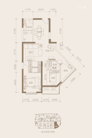 融城云熙1期1号楼7-25层A-10户型-2室2厅1卫1厨建筑面积97.00平米