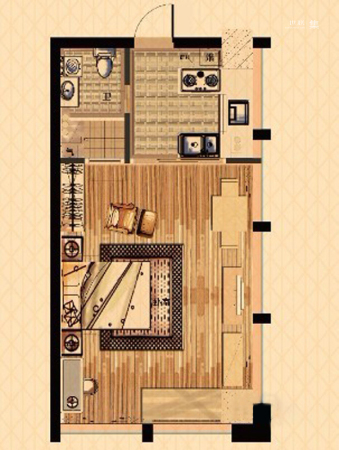中栋国际A户型-1室0厅1卫1厨建筑面积56.00平米