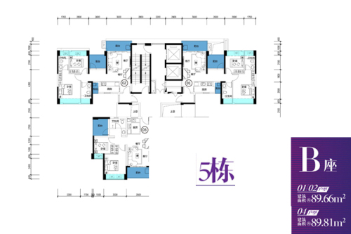 锦荟PARK5#B01、02、04-2室2厅2卫1厨建筑面积89.00平米