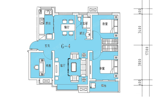 润江臻园8#14#G4户型-3室2厅1卫1厨建筑面积99.14平米