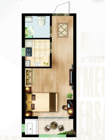 卢浮公寓D-1地块公寓A户型-1室1厅1卫1厨建筑面积32.20平米