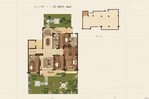 高科紫微堂项目286平B1-1户型-4室2厅3卫1厨建筑面积286.00平米