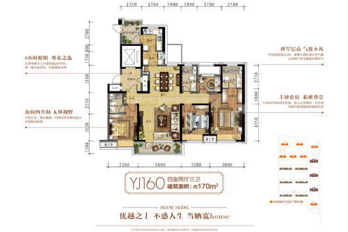 碧桂园银河城YJ160户型-4室2厅3卫1厨建筑面积170.00平米