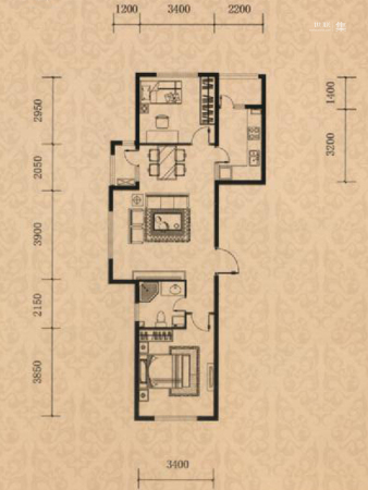 海逸铭筑B1户型-2室2厅1卫1厨建筑面积84.00平米