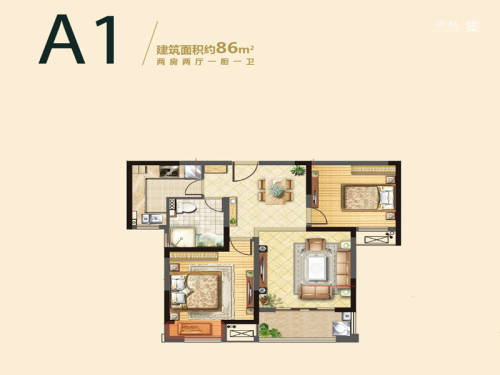 雍福龙庭一期44、45、46、65幢A1户型-2室2厅1卫1厨建筑面积86.00平米
