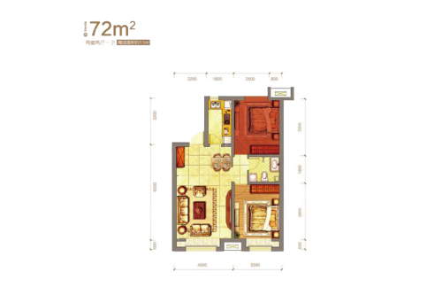 阳光100凤凰湾C2-户型-2室2厅1卫1厨建筑面积72.00平米