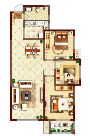 荣华·碧水蓝庭117平户型图-3室2厅1卫1厨建筑面积117.00平米