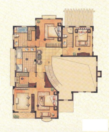 长泰西郊别墅E户型二层-5室3厅5卫2厨建筑面积450.00平米