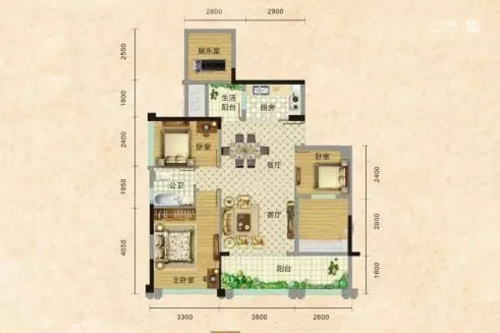 时代城6栋03户型-3室2厅1卫1厨建筑面积84.19平米