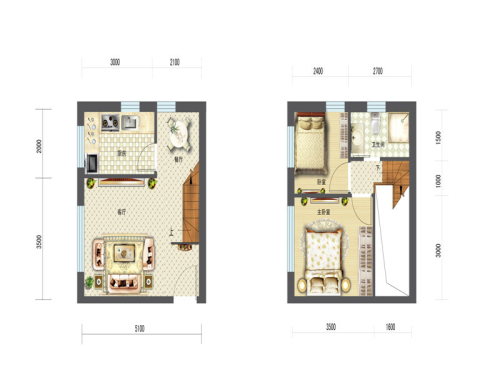 玖城·乐府L3户型-2室2厅1卫1厨建筑面积41.79平米