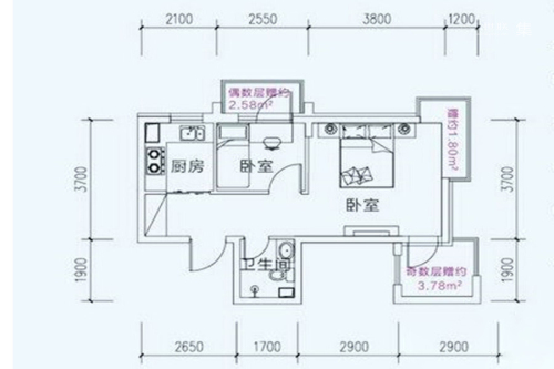 海伦堡B座H户型47平-B座H户型47平-1室1厅1卫1厨建筑面积47.00平米