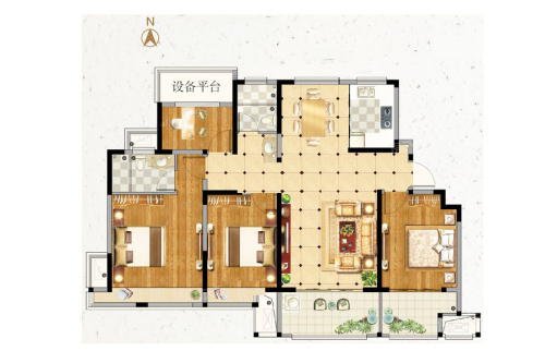 荣盛锦绣澜山项目D1户型-4室2厅2卫1厨建筑面积130.00平米