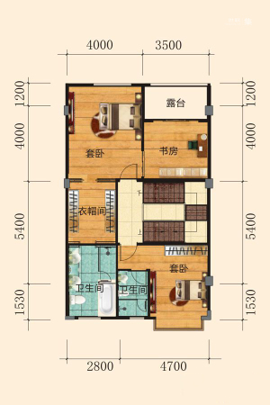 幸福美墅A2别墅第五层户型-5室3厅6卫1厨建筑面积654.96平米