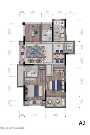 都会艺境A2户型-A2户型-3室2厅2卫1厨建筑面积89.00平米