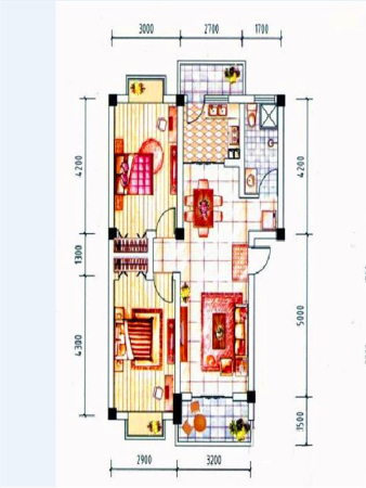 晋海御园二期一期7-11#楼A户型-2室2厅1卫1厨建筑面积79.15平米